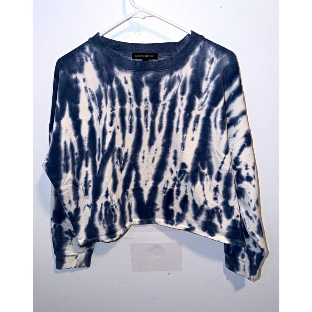 Banana Republic Women’s Blue White Tie Dye Pullover Sweatshirt M Crew Logo